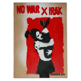 Banksy Cardboard Art, "Bomb Love" – No War x Irak