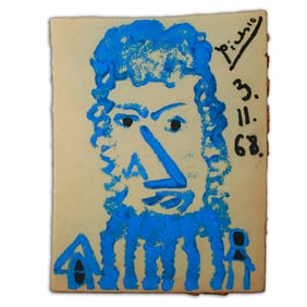 Pablo Picasso Blue Face Doodle on Pressed Paper Board