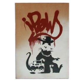 Banksy Cardboard Art, "Gansta Rat"