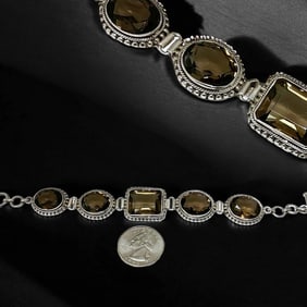 Mesmerizing Smoky Quartz Sterling Silver Bracelet - 7"