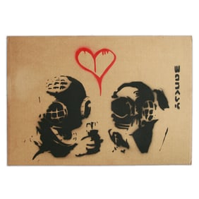 Banksy Cardboard Art, "Diving Into Love"