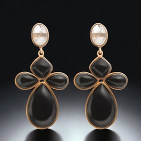 14K Rose Gold over Sterling Silver Cross Earrings with Black Onyx & Rose Quartz