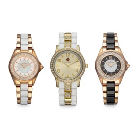 Set of 3 Ladies Watches: Louis Richard & Charless Latour: all has Crystal Bezels; Goldtone Case
