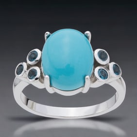 Heavenly Sonora Beauty Turquoise Sterling Silver Ring set with London Blue Topaz - Size 7