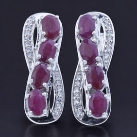 Four Stone Indian Ruby Earrings accented with White Zircon