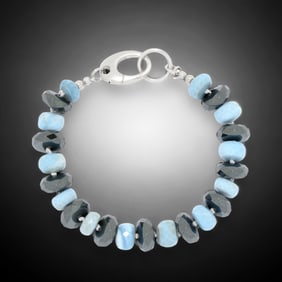 Sparkling Blue Opal & Hematite Sterling Silver Bracelet - 8"