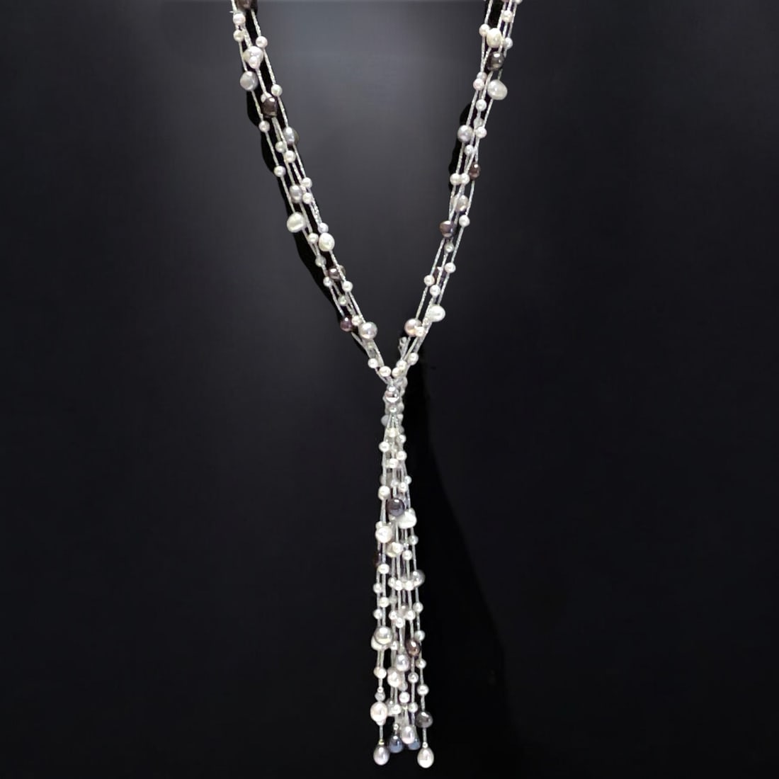 14K White Gold Multi Strand Corded Lariat Pearl Necklace (1 of 3)