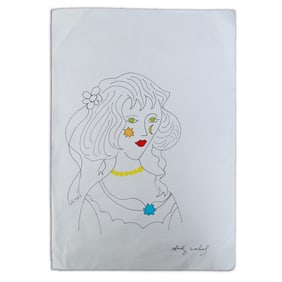 Andy Warhol Mixed Media Drawing "Woman's Face and Upper Torso"
