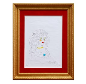 Andy Warhol Mixed Media Drawing "Woman's Face and Upper Torso"