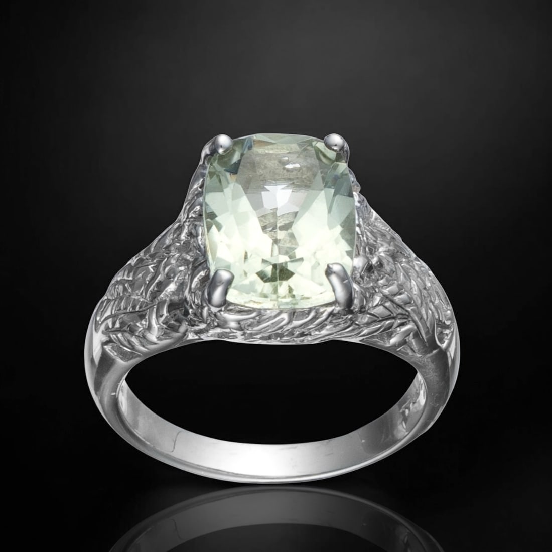 Elegant Green Amethyst Sterling Silver Ring - Size 10 (1 of 1)