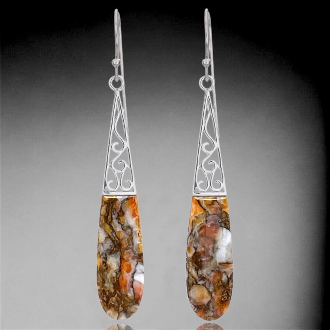 Spiny Oyster Elongated Drop Sterling Silver Earrings (1 of 1)