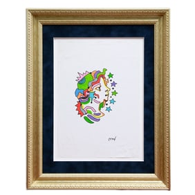 Peter Max Mixed Media Drawing "Woman's Profile Looking Right"