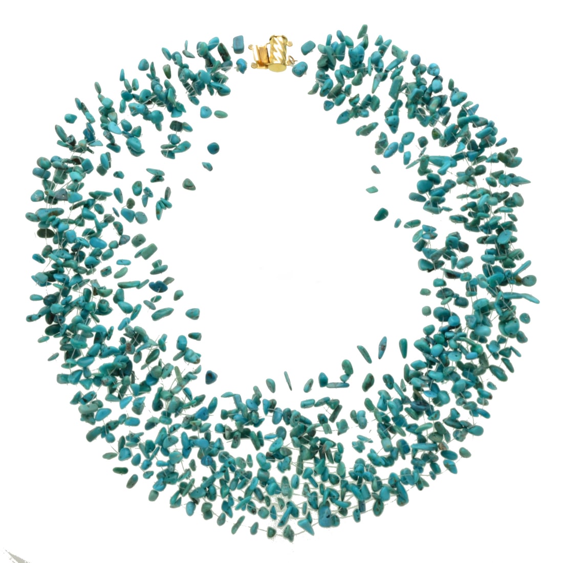 Southwest Turquoise 14K Multi Strand 18" Necklace: Product Details Item: Necklace Metal: 14K Gold Gemstone: Turquoise Approximate Measurements: Length 18" Ring Size: Not Applicable Chain Length: 18" Chain Metal: 14K Gold NO RETURN