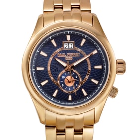 Paul Perret Men’s Dual Time Swiss Watch – 41mm Goldtone Case and Bracelet