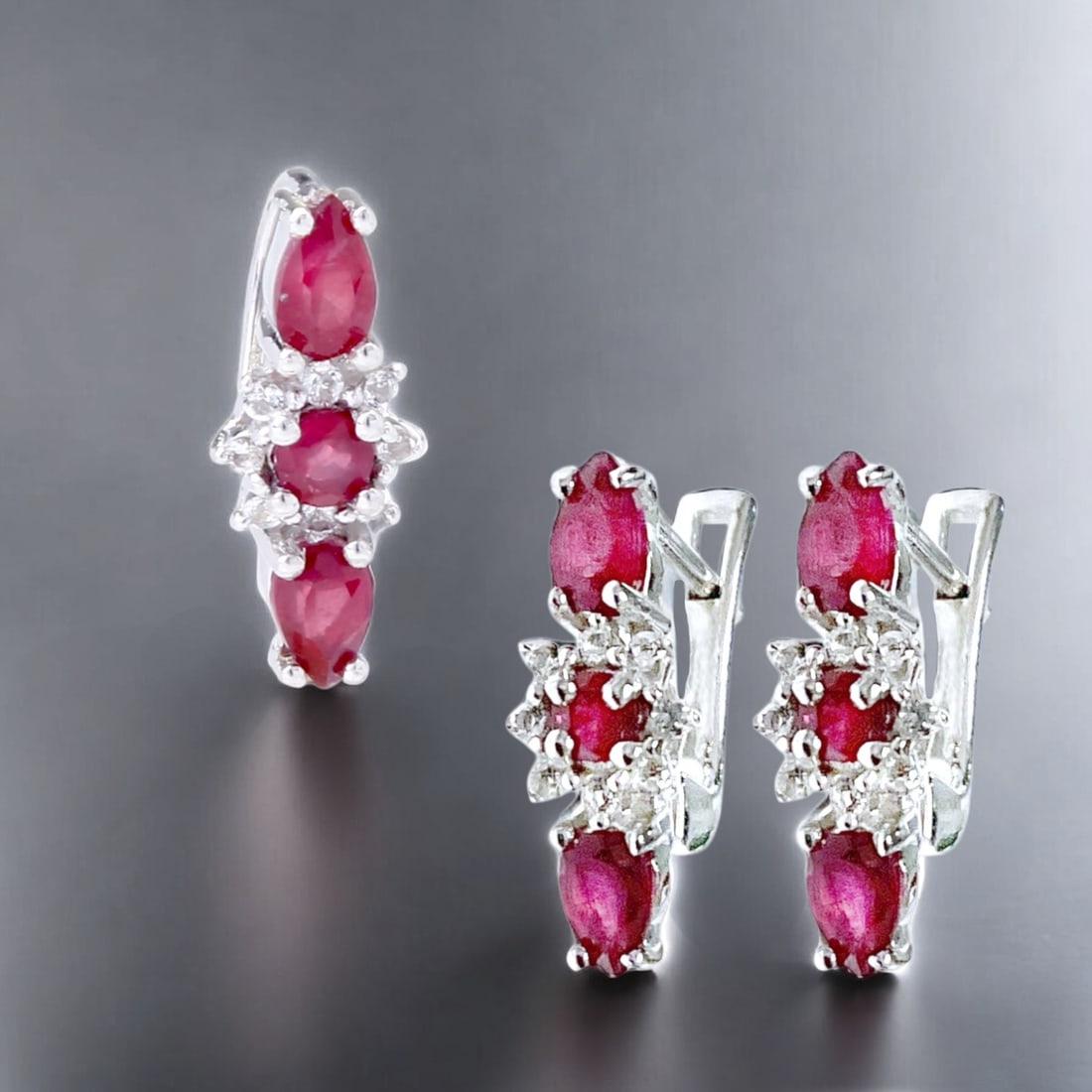 Radiant Ruby & White Topaz Sterling Silver Pendant and Earring Set (1 of 1)