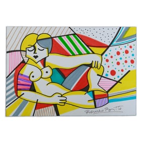 Romero Britto Mixed Media Drawing "Nude Lounging Woman"