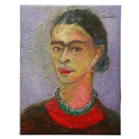 Frida Kahlo in Lavenders in the Style of Frida Kahlo