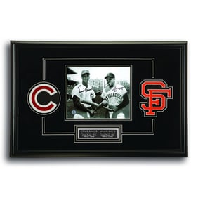 "Crossed Bats, Unified Legends" Ernie Banks & Willie Mays Signed Photo
