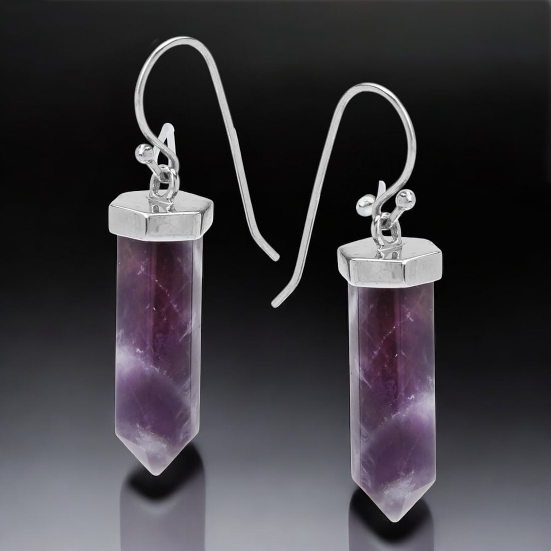 Amethyst Hexagon Dangle Earrings set in Sterling Silver (1 of 1)