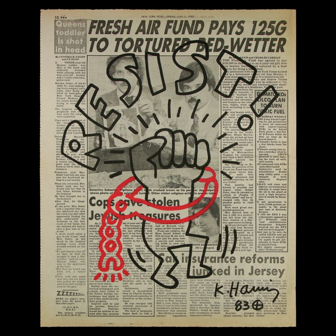 Keith Haring Newspaper Art: A Bold Call to "RESIST!": Title: Keith Haring Newspaper Art: A Bold Call to "RESIST!" Description: We are proud to present a compelling piece of art attributed to the legendary Keith Haring, an artist known for his transcenden