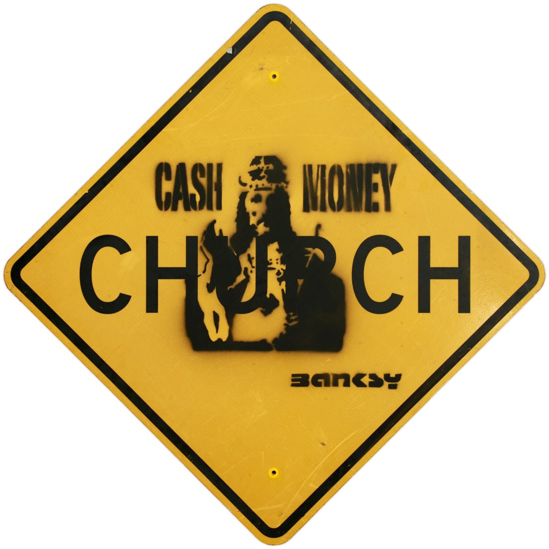 Banksy's Satirical Intervention on TXDOT Church Sign (1 of 9)