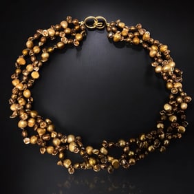 Epic 14K Gold Triple Strand Pearl Necklace