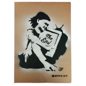Banksy Cardboard Art: "The End - Woman with TV"