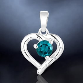 Sterling Silver Heart Pendant adored with White Zircon with a Deep London Blue Topaz Gemstone