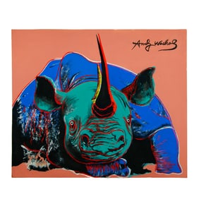 Andy Warhol Mixed Media Watercolor Painting "Brilliant Rhinoceros"