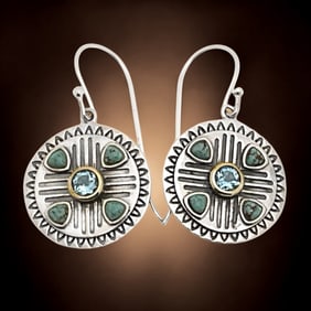 Southwest Style #8 Turquoise with Swiss Blue Topaz Sterling Silver Earrings