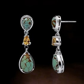 Southwest style with Turquoise & Citrine Earrings set in Sterling Silver