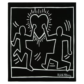Keith Haring Mixed Media Watercolor Painting "Dancing Figures with Heart"