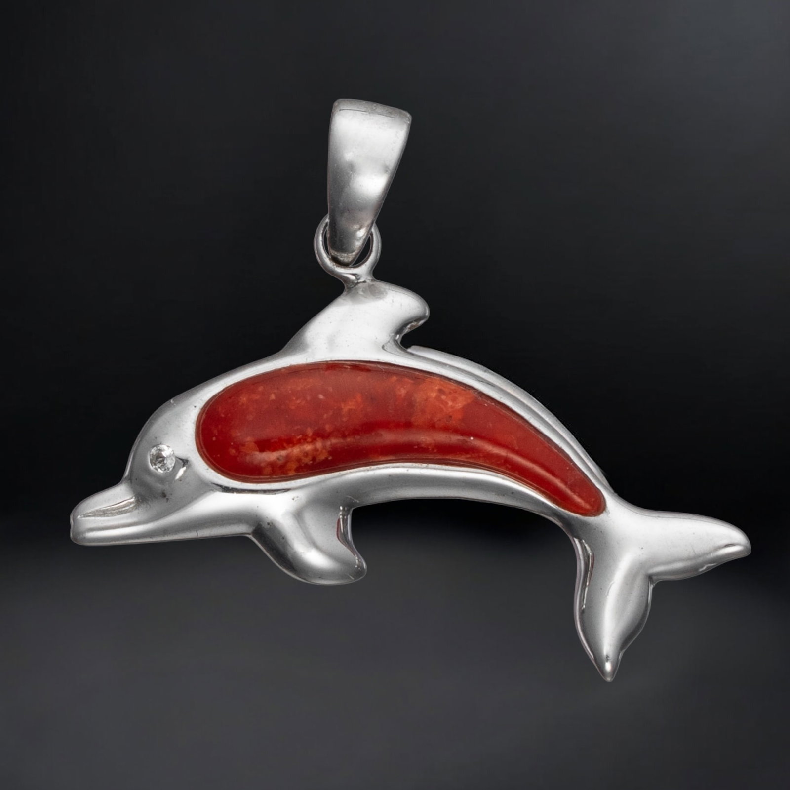 Stunning Dolphin Pendant wtih Red Coral set in Sterling Silver (1 of 1)
