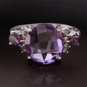 Checkerboard Alexandrite Sterling Silver Ring - Size 9