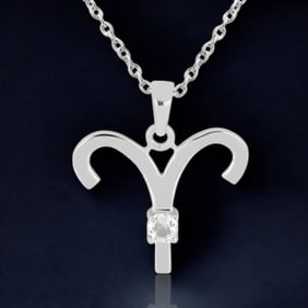 0.35 Ct White Topaz Aries Zodiac Sterling Silver Pendant with 18" Chain