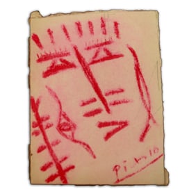Rare Pablo Picasso Pink Doodle of a Face on Pressed Paper Board