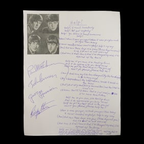 Historic Beatles Artifact: Band Signed Handwritten "Help!" Lyrics