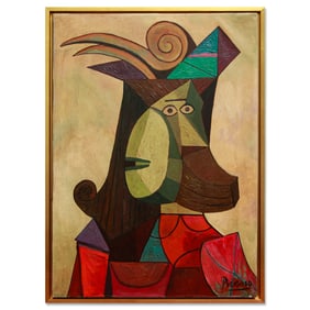 Exquisite Piocassoesque Portrait Canvas, Attributed to Pablo Picasso