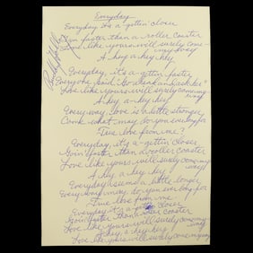 Legendary Buddy Holly Signed & Handwritten "Everyday" Lyrics