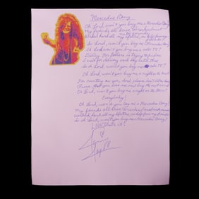 Janis Joplin Handwritten & Signed "Mercedes Benz" Lyrics