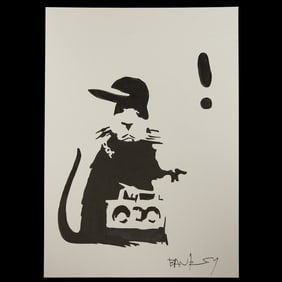 BANKSY: "Gangsta Rat" Mixed Media Drawing