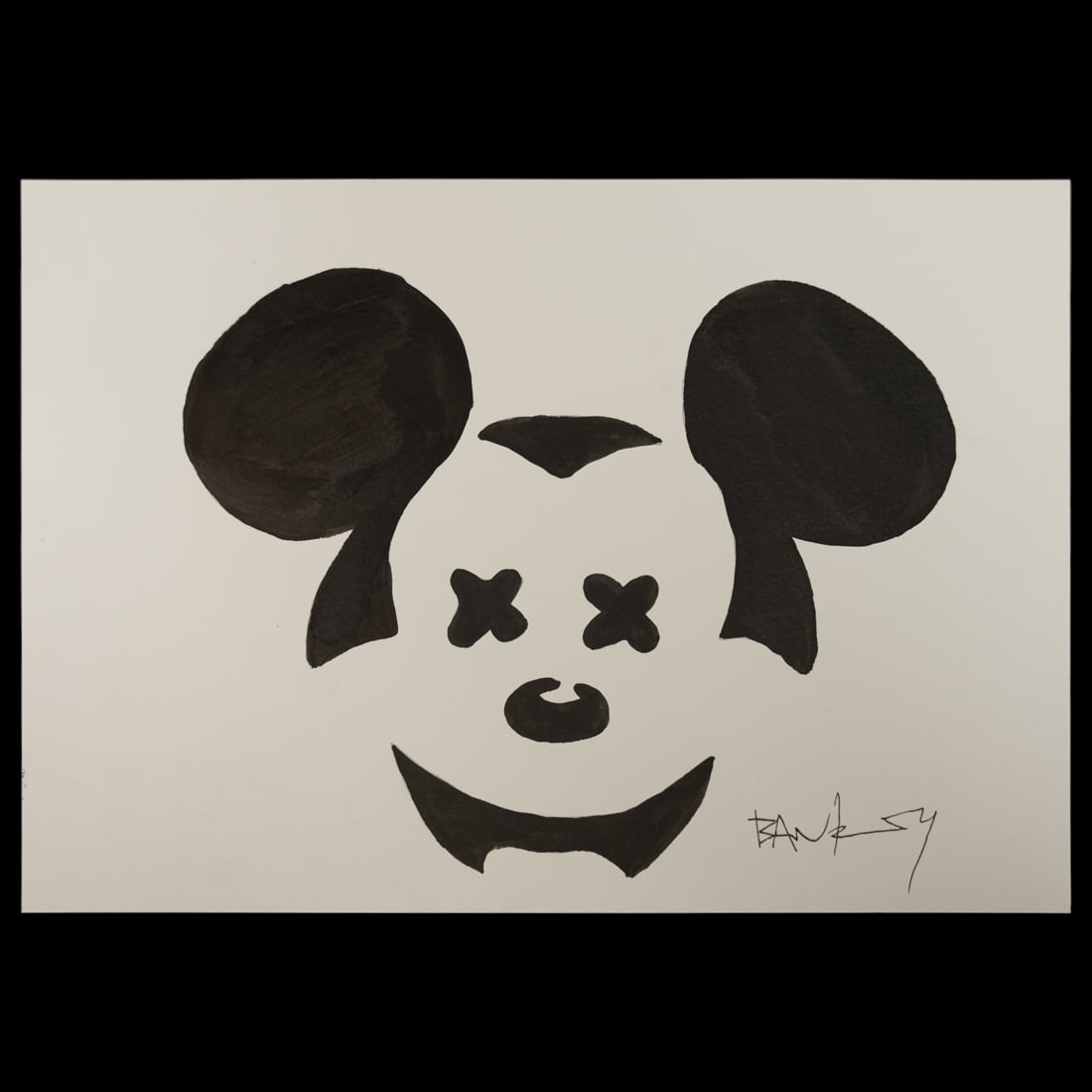 BANKSY: Subversive Iconography – "Mickey Mouse X'd Out": Title: Subversive Iconography – "Mickey Mouse X'd Out" by Banksy (In Style) Description: We are thrilled to present "Mickey Mouse X'd Out," a provocative mixed media marker drawing that exemplifies 