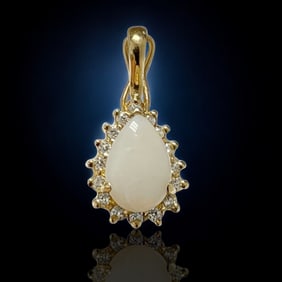 10K Gold Opal & Simulated Diamond Pear Shaped Pendant