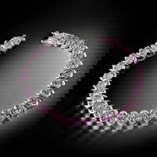 28 exquisite Amethyst Gemstones set on this 7.25" Sterling Silver Bracelet: Product Details Item: Bracelet Metal: Sterling Silver Gemstone: Amethyst Approximate Measurements: Width: 7.9 mm Ring Size: Not Applicable Chain Length: Not Applicable Chain Metal: Not