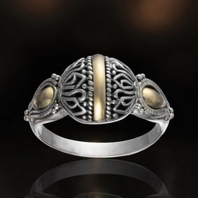 14K Gold & Sterling Silver Ring with Intricate Filagree design - Size 6