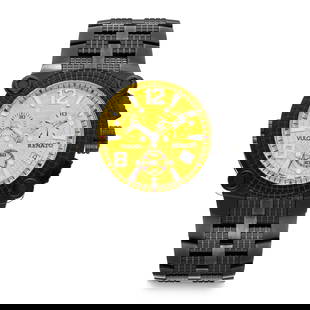 Renato Vulcan Collection Swiss-Made Chronograph – Bold Precision with Exclusive Craftsmanship: From the prestigious Renato Vulcan Collection comes a striking Swiss-made chronograph that blends rugged durability with refined detail. This all-black IP stainless steel timepiece features a vibrant
