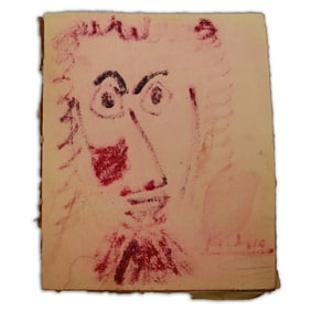 Pablo Picasso Purple Face Doodle on Pressed Paper Board