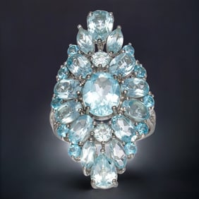 Sky Blue Topaz Statement Ring crafted in Sterling Silver - Size 7