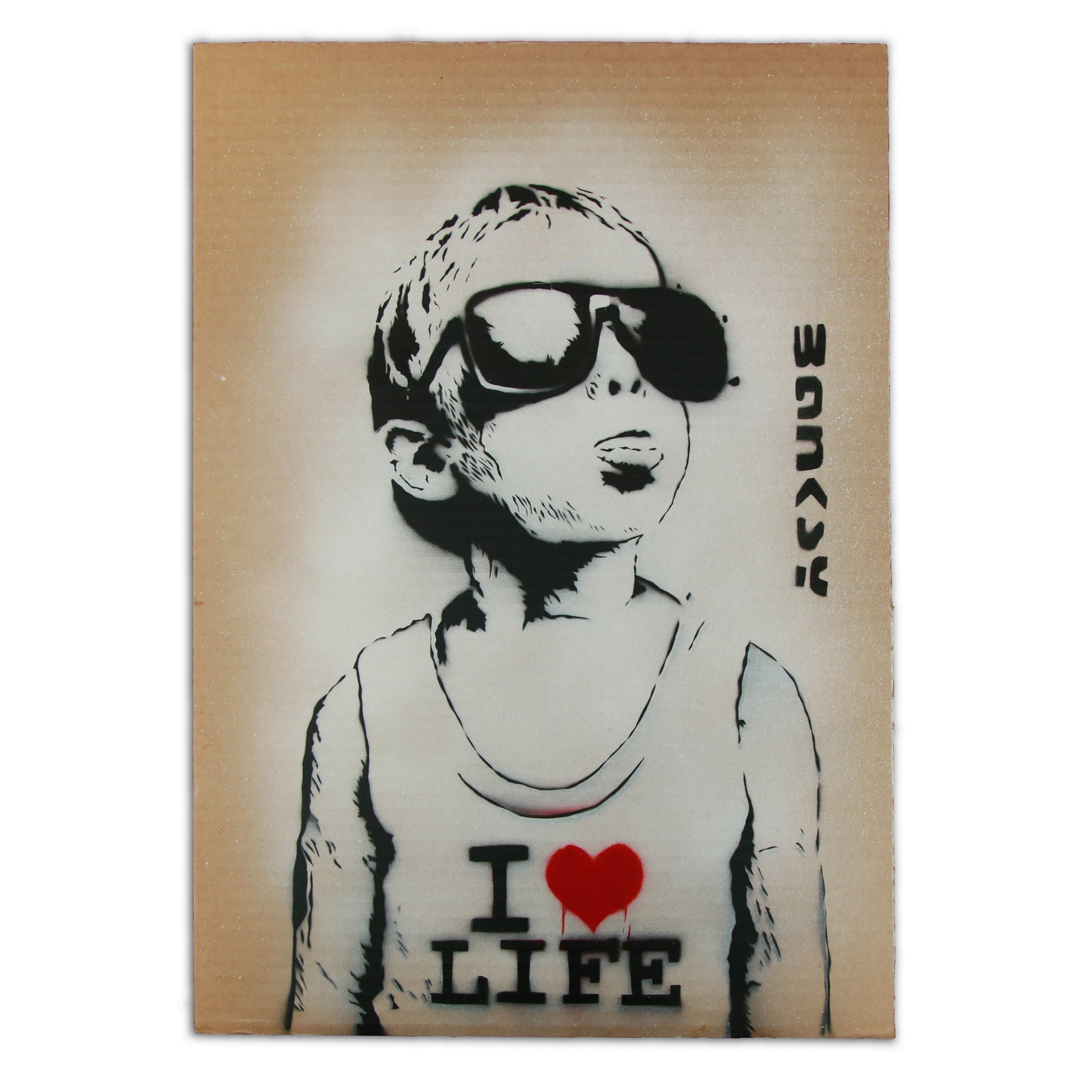 Banksy Cardboard Art - "Life's Rebellion": Title: Banksy Cardboard Art - "Life's Rebellion" Overview: We are pleased to feature a captivating piece of contemporary art attributed to the world-renowned street artist Banksy. This work, titled "L