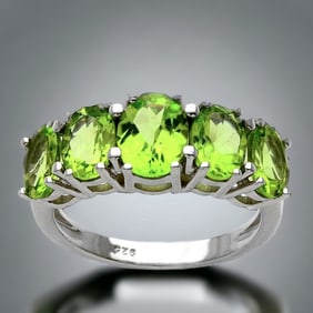 3.92 cttw Peridot 5-Stone Ring crafted in Sterling Silver - Size 7